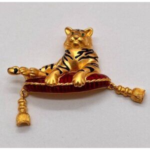 Vintage Tiger Pin Bob Mackie Vintage Siberian Tiger Pin Bright Gold Tone